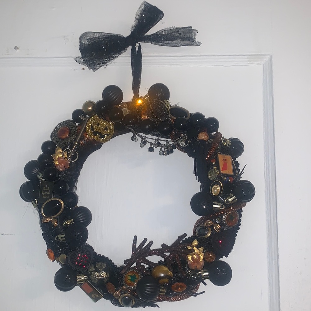 Vintage Halloween Jewelry Wreath Handmade